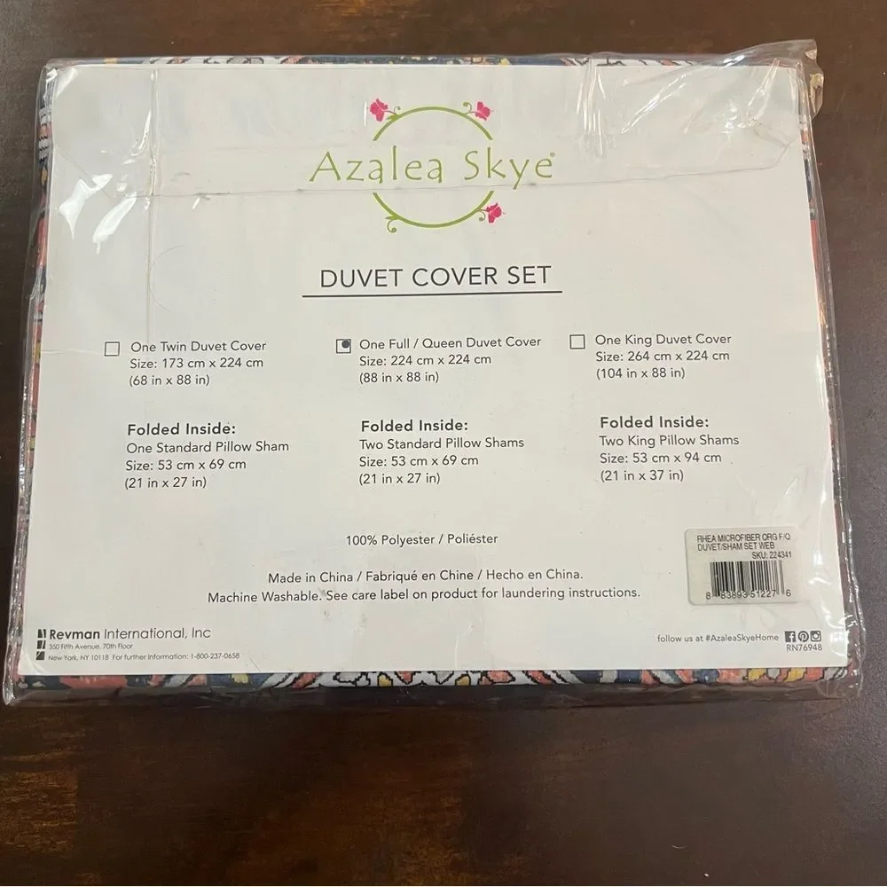 AZALEA SKYE FULL/QUEEN RHEA MICROFIBER DUVET SHAM COVER SET 88
